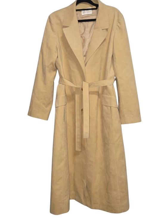 Abe Schrader Jackets & Blazers - Vtg Abe Schrader Beige Faux Suede Duster Coat Belted Long Trench Jacket Sz 14